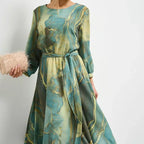 💕Limited Sale 50% OFF💕 Women’s Long Sleeve Fashion Printed Waist Dress – Chic & Timeless!