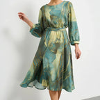 💕Limited Sale 50% OFF💕 Women’s Long Sleeve Fashion Printed Waist Dress – Chic & Timeless!