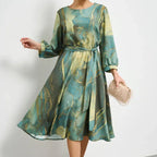 💕Limited Sale 50% OFF💕 Women’s Long Sleeve Fashion Printed Waist Dress – Chic & Timeless!