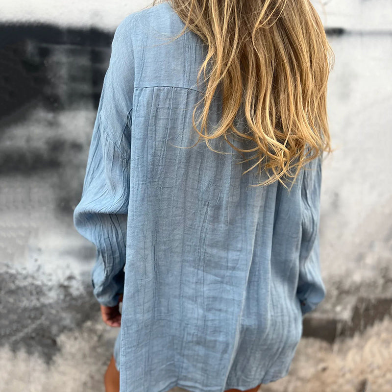 💖 Simple style women's versatile linen breathable button shirt！