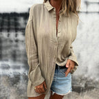 💖 Simple style women's versatile linen breathable button shirt！
