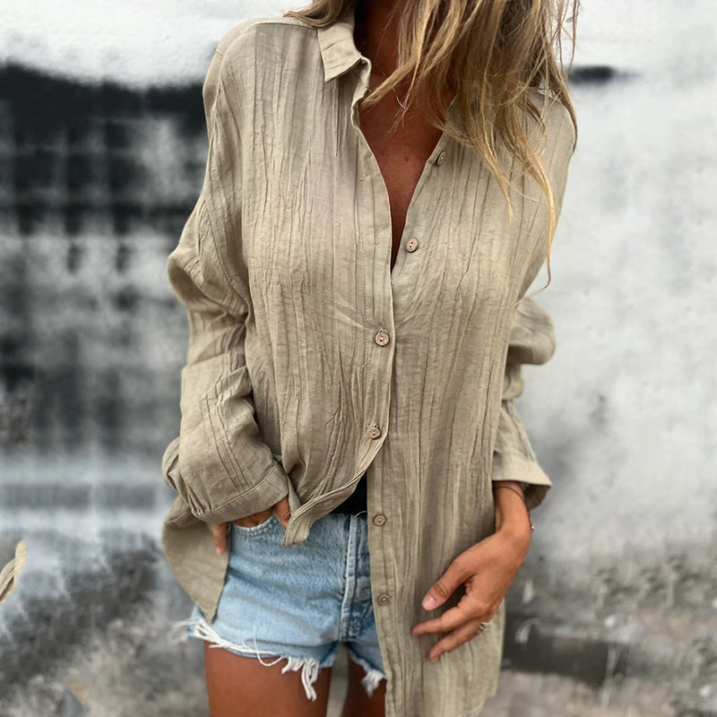💖 Simple style women's versatile linen breathable button shirt！