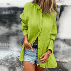 💖 Simple style women's versatile linen breathable button shirt！