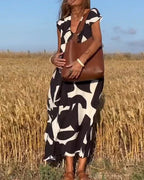 🎁49% OFF! 🔥V-neck printed skirt, romantic and thin。