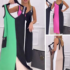🌸Summer limited💐 high quality V-Neck Color Blocked Sleeveless Knit Dress