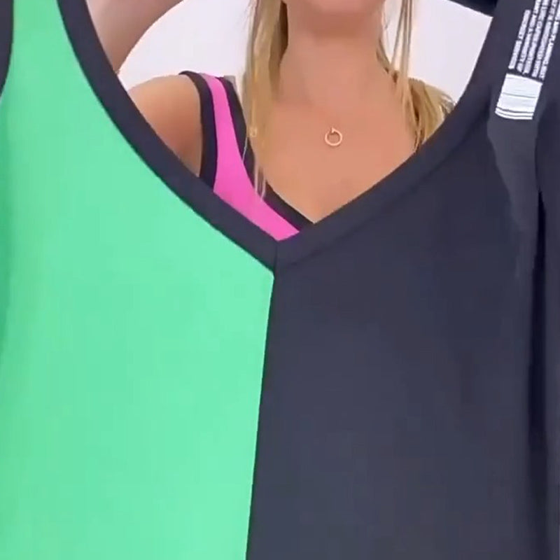 🌸Summer limited💐 high quality V-Neck Color Blocked Sleeveless Knit Dress