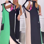 🌸Summer limited💐 high quality V-Neck Color Blocked Sleeveless Knit Dress