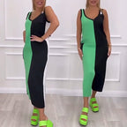🌸Summer limited💐 high quality V-Neck Color Blocked Sleeveless Knit Dress