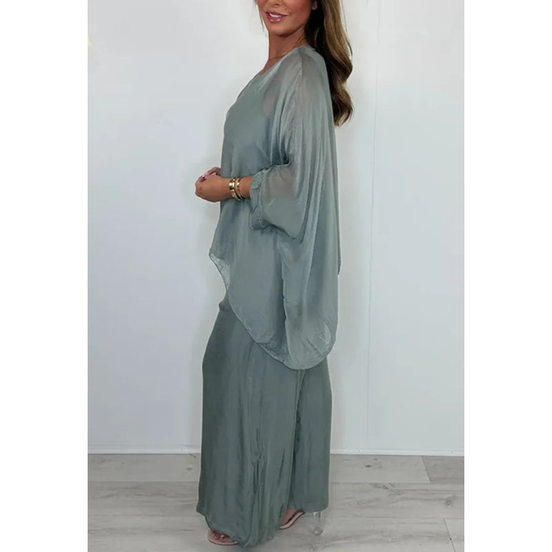 ✨ Early summer new ✨ ultra-thin women's elegant casual chiffon top and wide-leg pants set