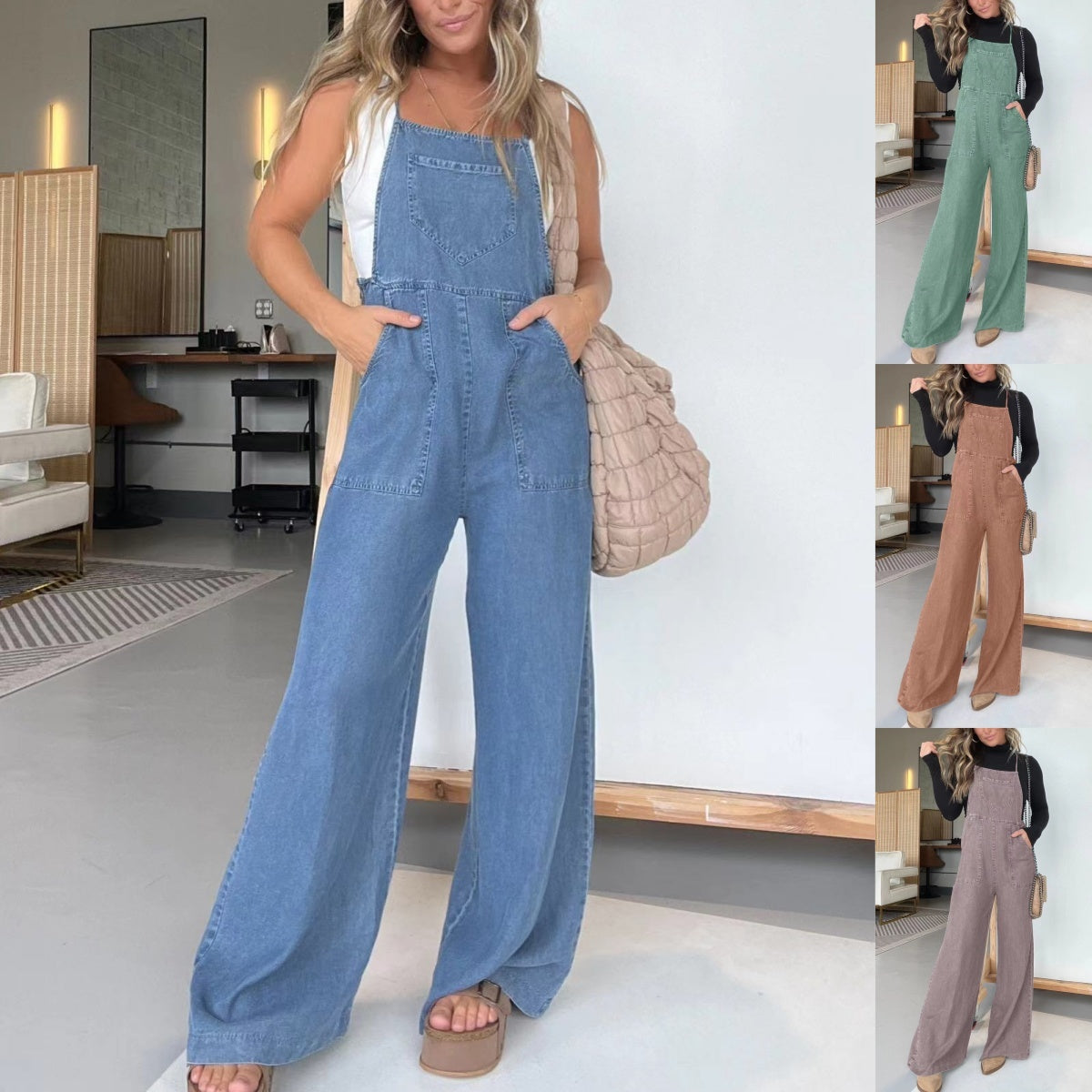 ⛱️ Summer relaxation! Sleeveless wide-leg denim bib 61 ✨% OFF Quick Rush