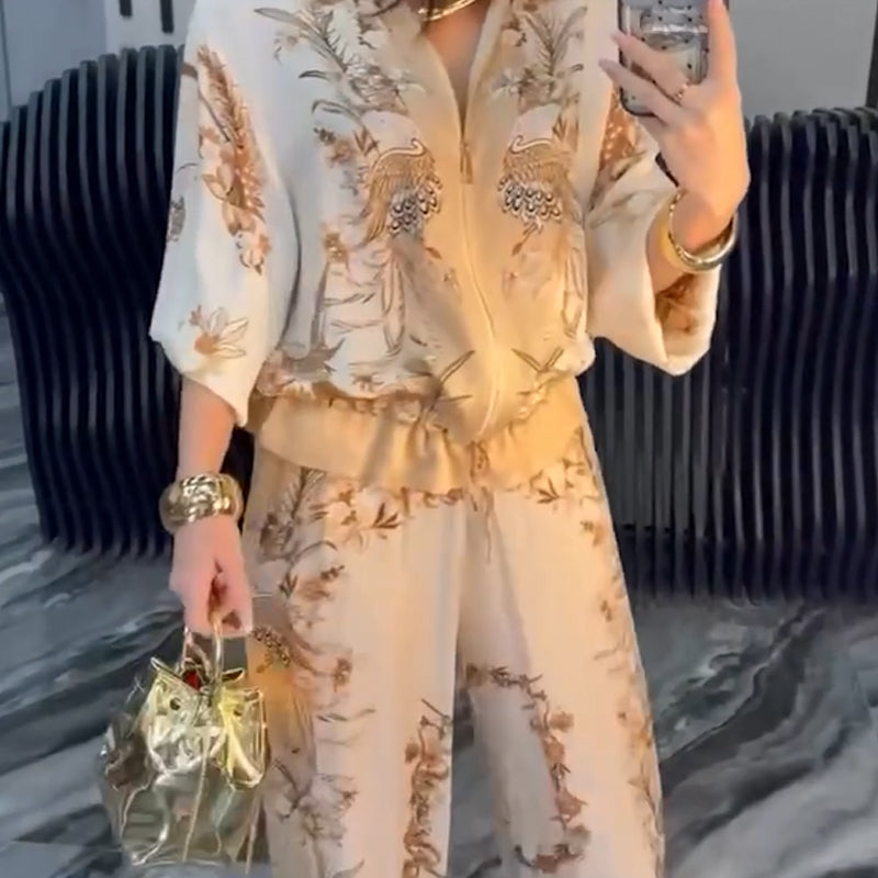 Women’s Elegant Zip-Up Two-Piece Set