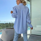 🌸Spring Specials💐 Women's Long Sleeve Casual Striped Loose Mid-Length Shirt