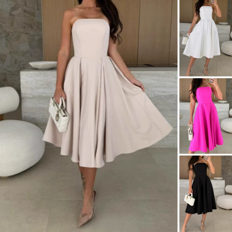 💖Limited Sale 50% OFF💖Elegant Solid Color Strapless Midi Dress