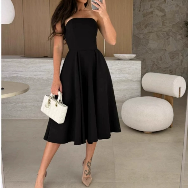 💖Limited Sale 50% OFF💖Elegant Solid Color Strapless Midi Dress