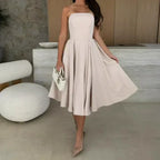 💖Limited Sale 50% OFF💖Elegant Solid Color Strapless Midi Dress