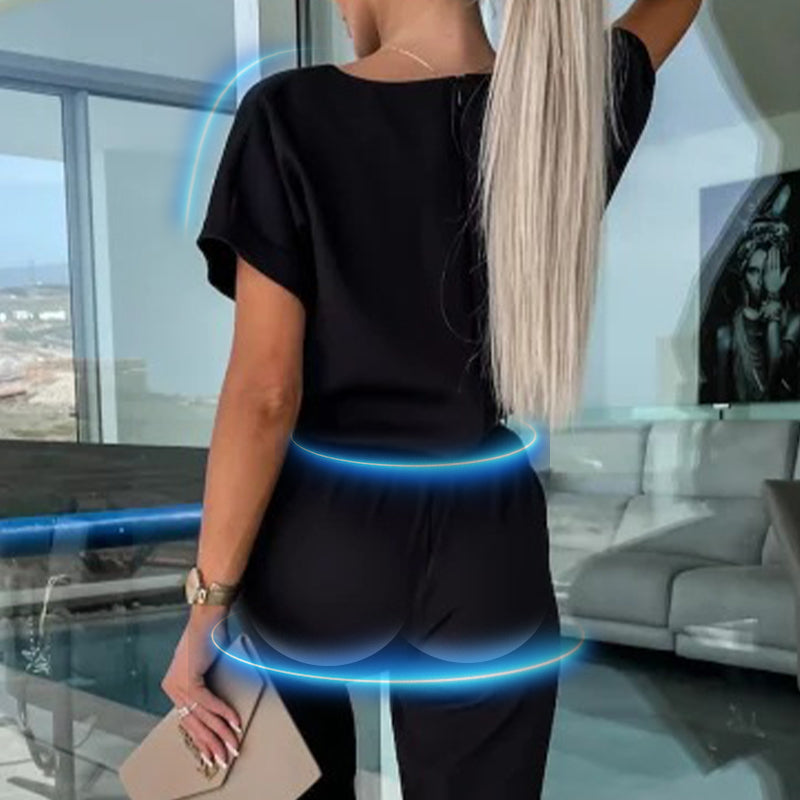 💕Limited Sale 50% OFF💕Women's Trendy V-Neck Short Sleeve Jumpsuit with Tie Waist