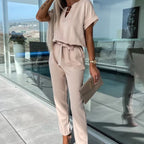 💕Limited Sale 50% OFF💕Women's Trendy V-Neck Short Sleeve Jumpsuit with Tie Waist
