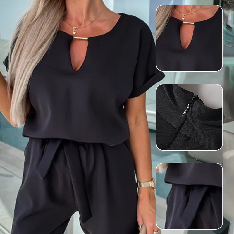 💕Limited Sale 50% OFF💕Women's Trendy V-Neck Short Sleeve Jumpsuit with Tie Waist