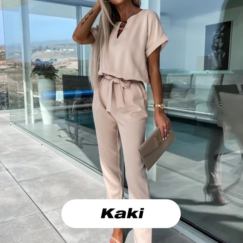 💕Limited Sale 50% OFF💕Women's Trendy V-Neck Short Sleeve Jumpsuit with Tie Waist
