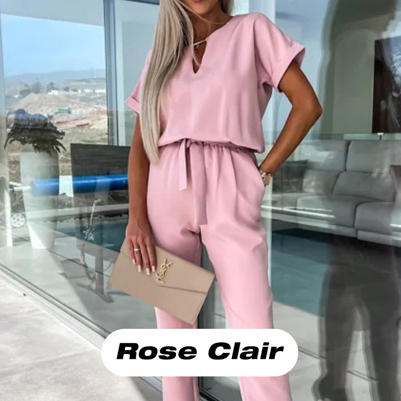 💕Limited Sale 50% OFF💕Women's Trendy V-Neck Short Sleeve Jumpsuit with Tie Waist