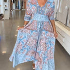 🌸 Small vintage florals are covered in chiffon, and the skirt ripples like waves when the breeze blows