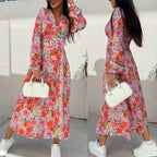 🌴Summer Specials🌴Fashion V-Neck Button Long Sleeve Floral Waist Dresses