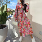 🌴Summer Specials🌴Fashion V-Neck Button Long Sleeve Floral Waist Dresses
