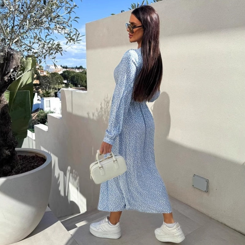 🌴Summer Specials🌴Fashion V-Neck Button Long Sleeve Floral Waist Dresses