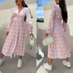 🌴Summer Specials🌴Fashion V-Neck Button Long Sleeve Floral Waist Dresses