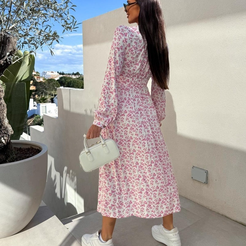 🌴Summer Specials🌴Fashion V-Neck Button Long Sleeve Floral Waist Dresses