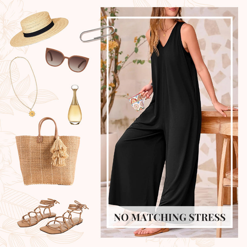 🌞Limited - Time 57% Off! 👗Summer - Ready Women's V - Neck Sleeveless Wide - Leg Jumpsuit 🌴