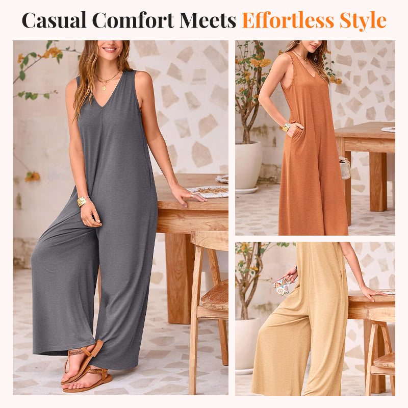 🌞Limited - Time 57% Off! 👗Summer - Ready Women's V - Neck Sleeveless Wide - Leg Jumpsuit 🌴