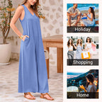 🌞Limited - Time 57% Off! 👗Summer - Ready Women's V - Neck Sleeveless Wide - Leg Jumpsuit 🌴