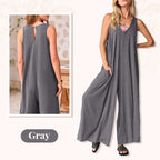 🌞Limited - Time 57% Off! 👗Summer - Ready Women's V - Neck Sleeveless Wide - Leg Jumpsuit 🌴