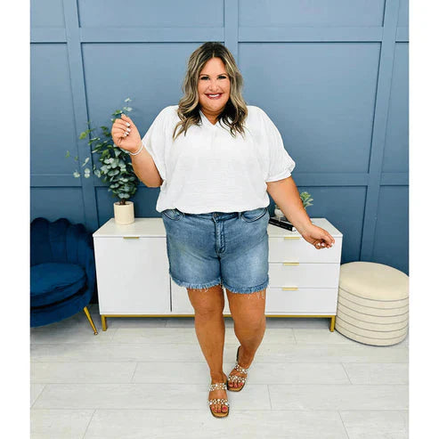 👖High Rise Frayed Hem Cut Off Dad Shorts