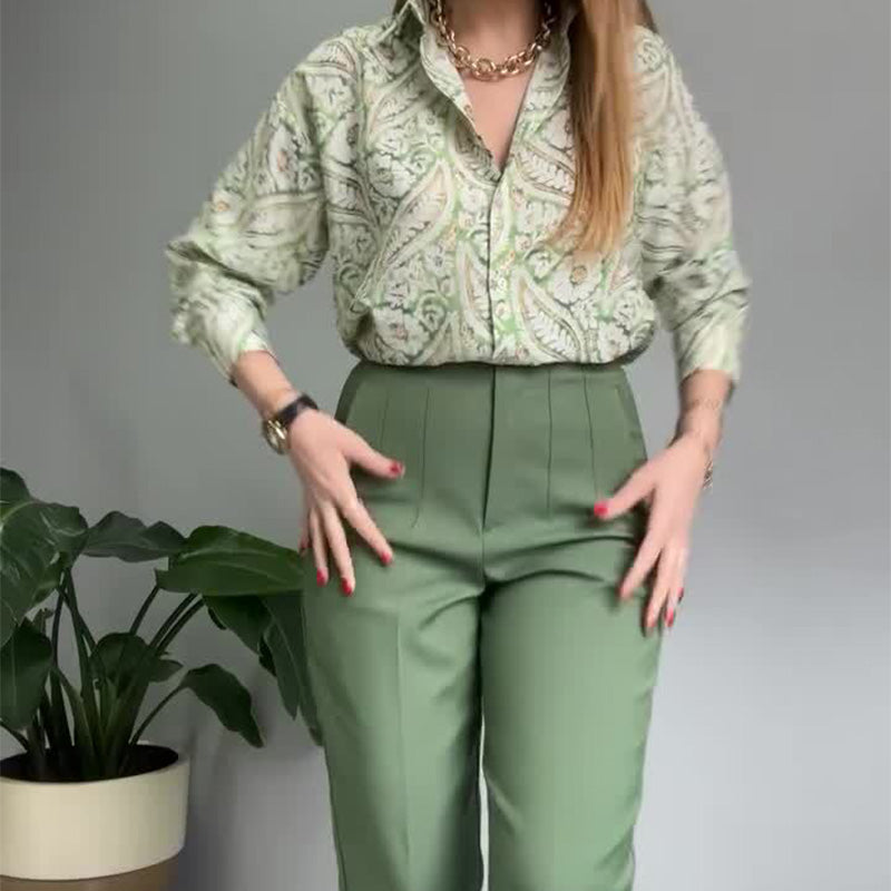 🌸 Women's Printed Shirt Wide-leg Pants Set (Haute Couture Fabric)