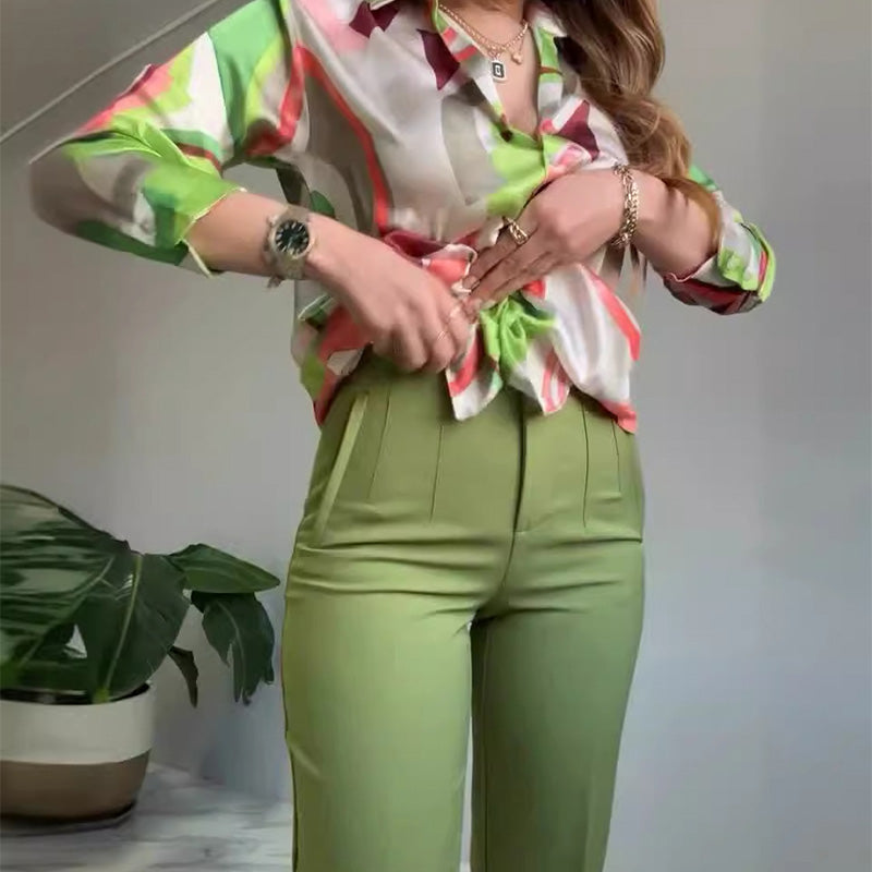 🌸 Women's Printed Shirt Wide-leg Pants Set (Haute Couture Fabric)