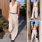 🩷Women's halter neck jumpsuit with deep V-neck and wide legs🌸