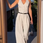 🩷Women's halter neck jumpsuit with deep V-neck and wide legs🌸