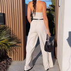 🩷Women's halter neck jumpsuit with deep V-neck and wide legs🌸