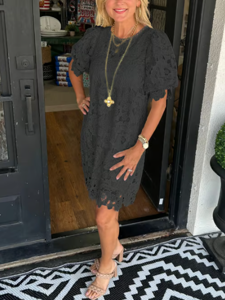 💖LAST DAY SALE 50% OFF💖Women's Floral Lace Puff Sleeve Dress