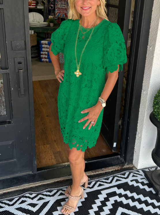 💖LAST DAY SALE 50% OFF💖Women's Floral Lace Puff Sleeve Dress