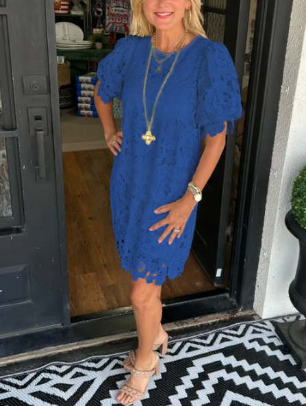 💖LAST DAY SALE 50% OFF💖Women's Floral Lace Puff Sleeve Dress