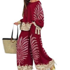 💖Limited Sale 50% OFF💖Women's Elegant Ethnic Style Printed Top Wide Leg Pants Set