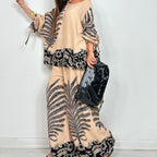 💖Limited Sale 50% OFF💖Women's Elegant Ethnic Style Printed Top Wide Leg Pants Set