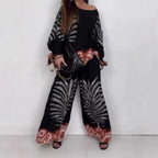 💖Limited Sale 50% OFF💖Women's Elegant Ethnic Style Printed Top Wide Leg Pants Set