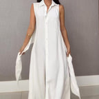 Draped crotch slim long skirt|sleeveless lace-up lazy slimming artifact OEKO-TEX® linen