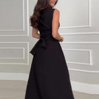 Draped crotch slim long skirt|sleeveless lace-up lazy slimming artifact OEKO-TEX® linen