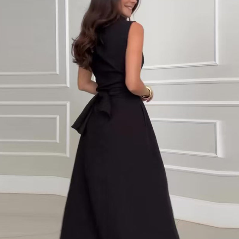 Draped crotch slim long skirt|sleeveless lace-up lazy slimming artifact OEKO-TEX® linen