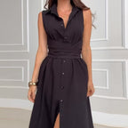 Draped crotch slim long skirt|sleeveless lace-up lazy slimming artifact OEKO-TEX® linen